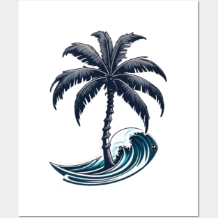 beach, surf, palm tree and waves Posters and Art